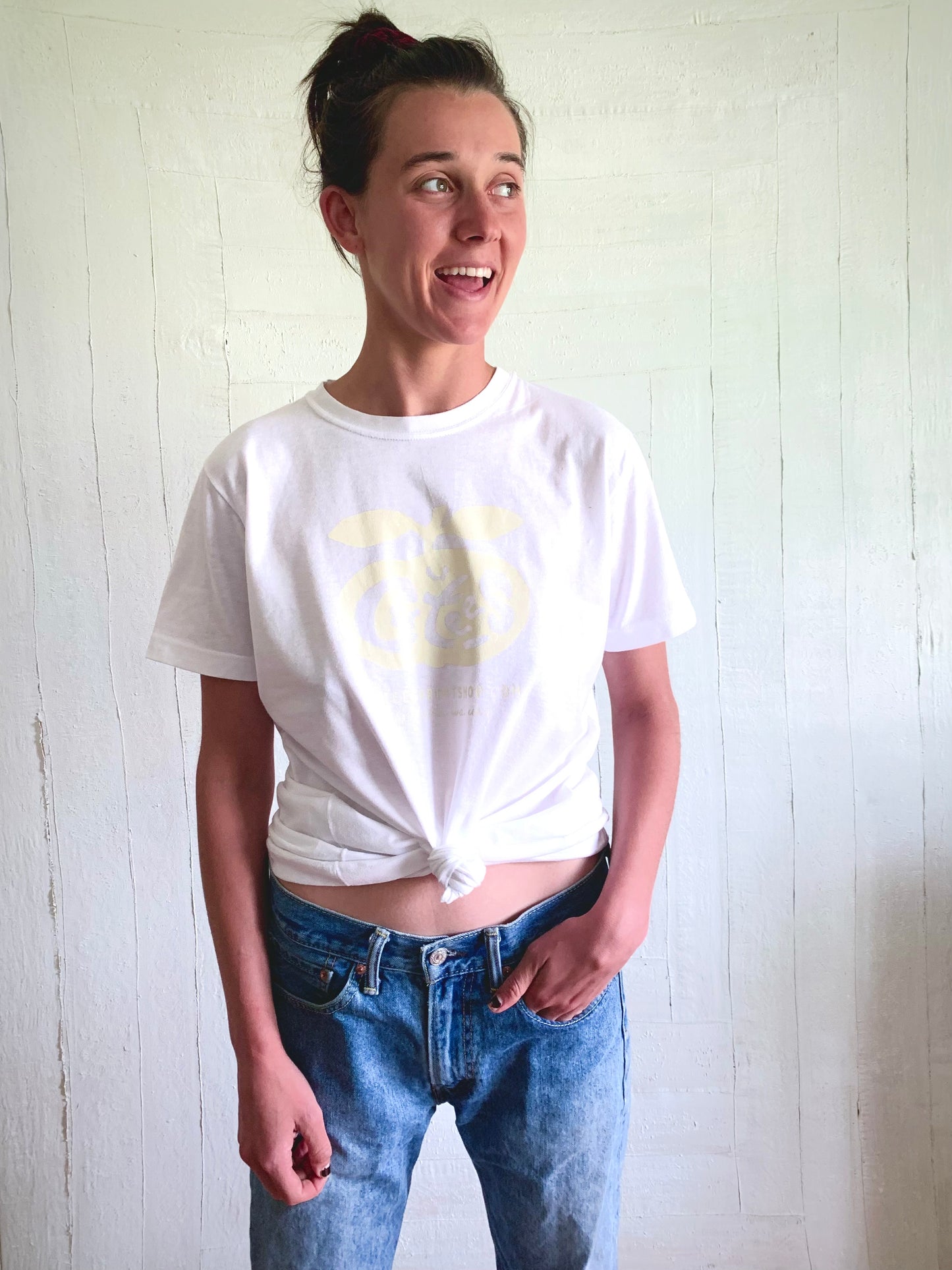 Cutees Original Logo Tee in White-Ivory, Every-body Fit