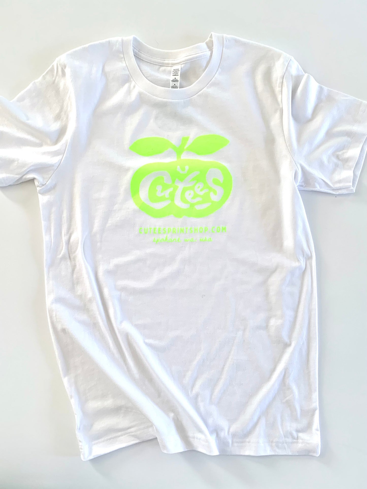 Cutees Original Logo Tee in White-Neon, Classic Fit