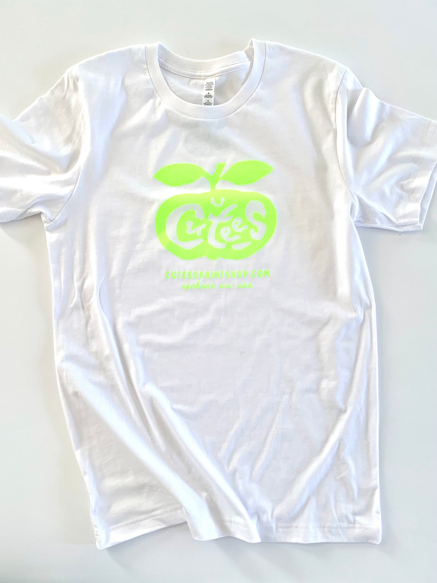 Cutees Original Logo Tee in White-Neon, Every-body Fit