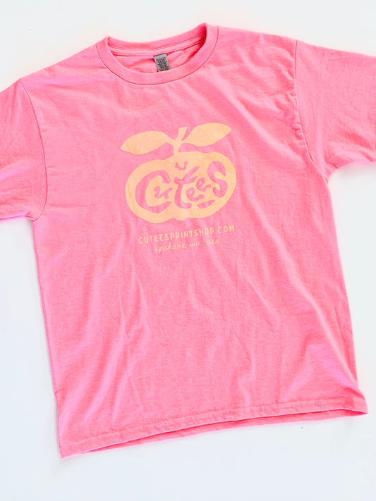Cutees Original Logo Tee in Neon Pink + Sherbert, Every-body Fit
